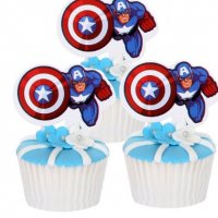 Капитан Америка Captain America 25 бр картон топер за кекс мъфини торта рожден ден украса, снимка 1 - Други - 24080860