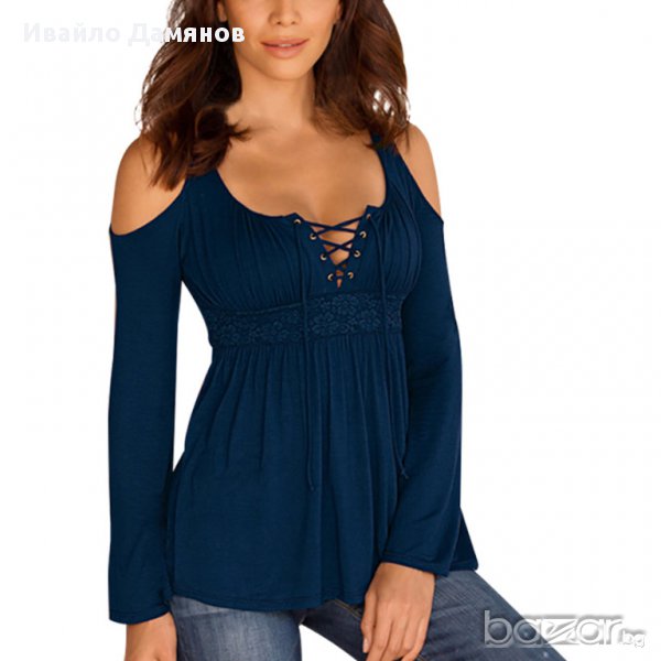 Нова дамска (женска) блуза с дълъг ръкав и презрамки, снимка 1