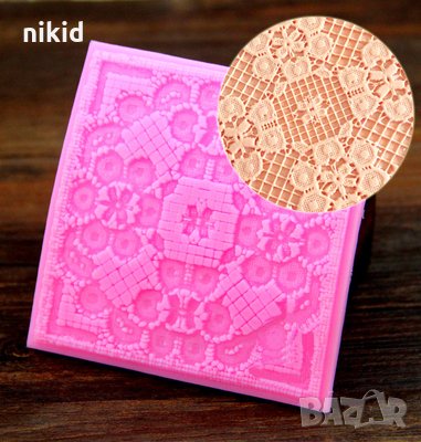 Фина ръчна дантела в квадрат силиконово молд форма декорация украса фондан торта мъфини гъмпейст, снимка 1