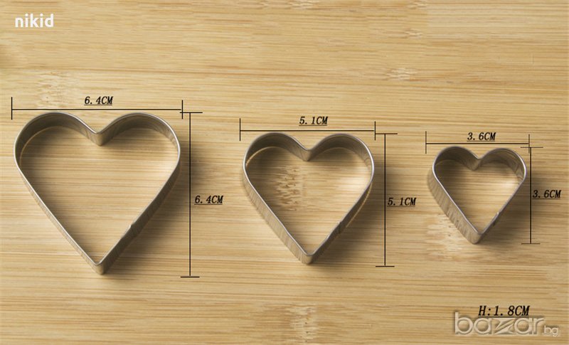 3 бр среден размер сърце сърца метални форми резец за сладки бисквитки бисквити мъфини фондан, снимка 1