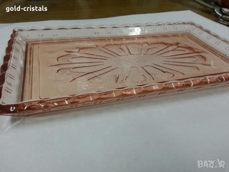 Стар стъклен поднос розово стъкло, снимка 1