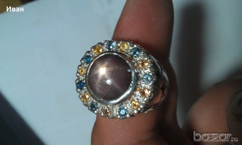 Сребърен пръстен със сапфири, снимка 1