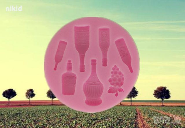 Шише бутилка шишета и грозде силиконов молд декор украса торта фондан бисквитки пита декор, снимка 4 - Форми - 21491893