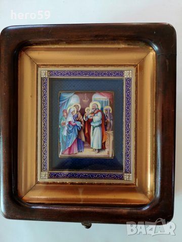 Стара Царска Русия сребърна сребро 84 икона с емайл, снимка 1