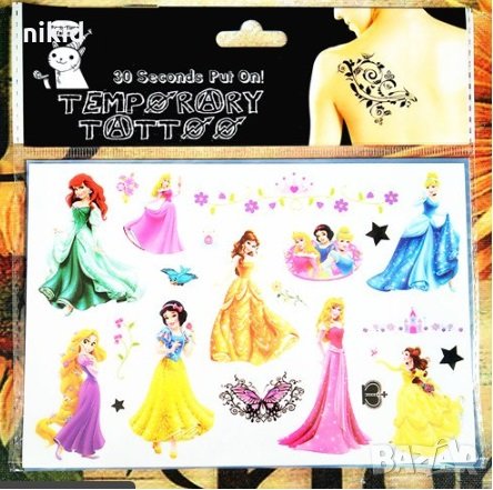 5 вида принцеси Ариел Белл Пепеляшка Снежанка Рапунцел Аврора татос татуировка временна детска Tatto, снимка 3 - Други - 24186365