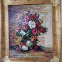 Маслена картина "Ваза с цветя" италиански художник , снимка 1 - Картини - 22853606