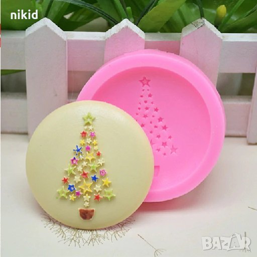 Коледна Елха от ситни звездички силиконов молд форма декор торта сладки фондан и др. украса, снимка 1