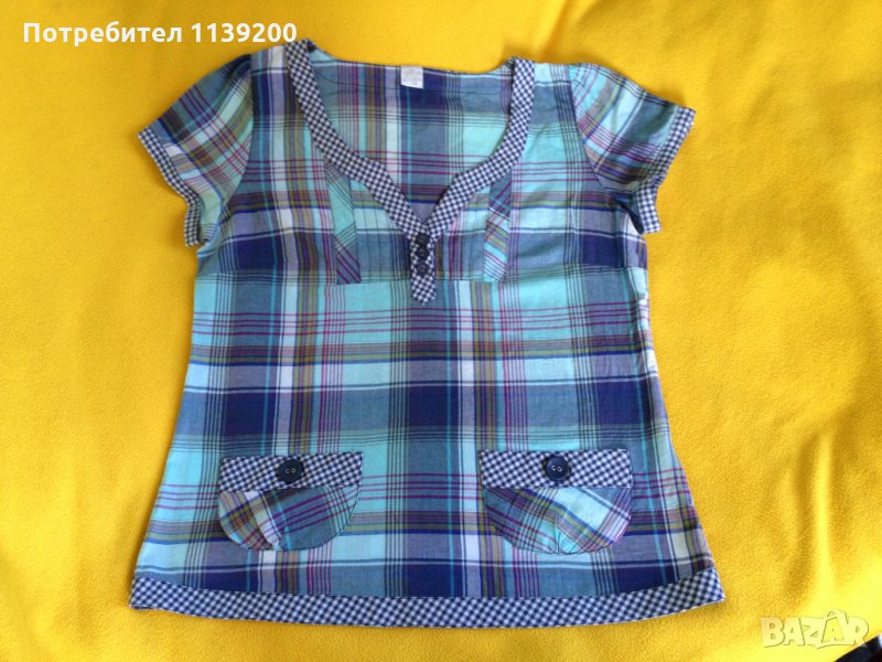 Лятна памучна френска карирана блуза топ Camaieu S М, снимка 1