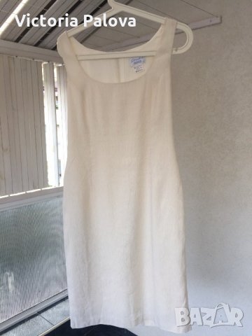 Дизайнерска рокля цвят екрю,лен и коприна, снимка 5 - Рокли - 22596384