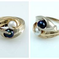 Златен пръстен с черна и бяла перла 4.32 грама, размер №54, снимка 1 - Пръстени - 11214114