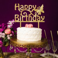 златист Happy Birthday с пеперуда твърд Акрил топер за торта украса декорация надпис Рожден ден, снимка 1 - Други - 22430826