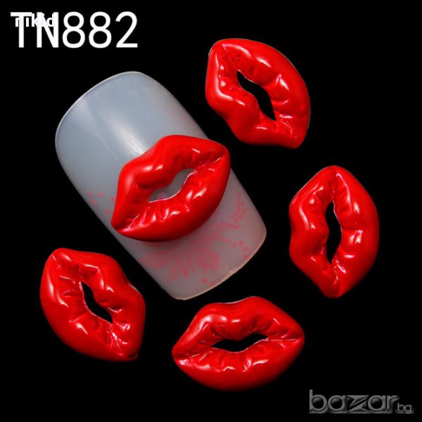 устна уста целувка червена бижу за нокти декорация украса за маникюр, снимка 1