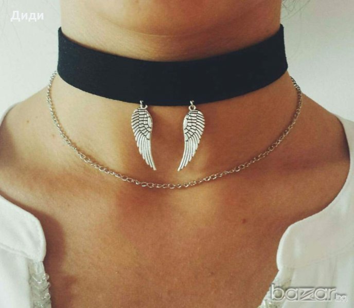 Страхотен модел с крила и кадифе, черен чокър, чоукър, choker, снимка 1