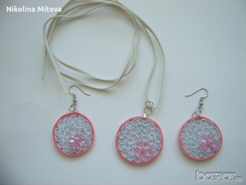 Комплект обеци с висулка " Розов кръг", снимка 1