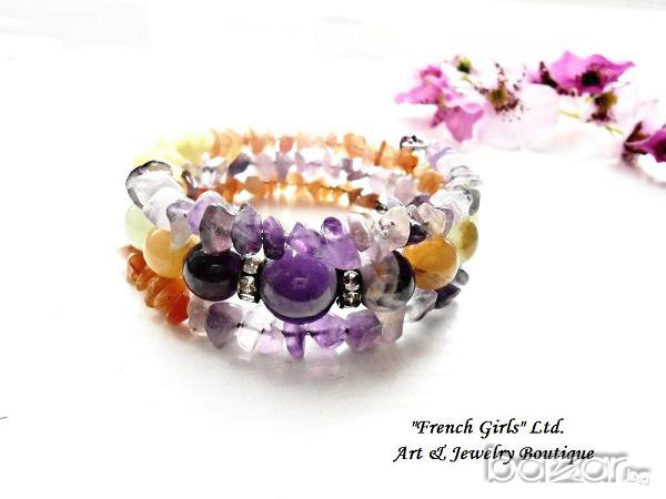 Гривна от аметист, опал и жадеит "Екзотично лилаво", снимка 1