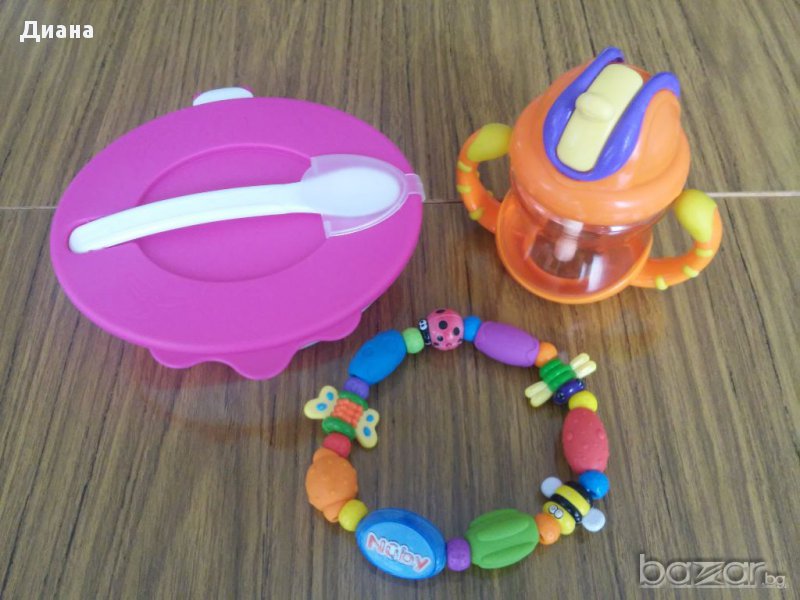Бебешка купа за хранене, чаша и броеница-дъвкалка, снимка 1