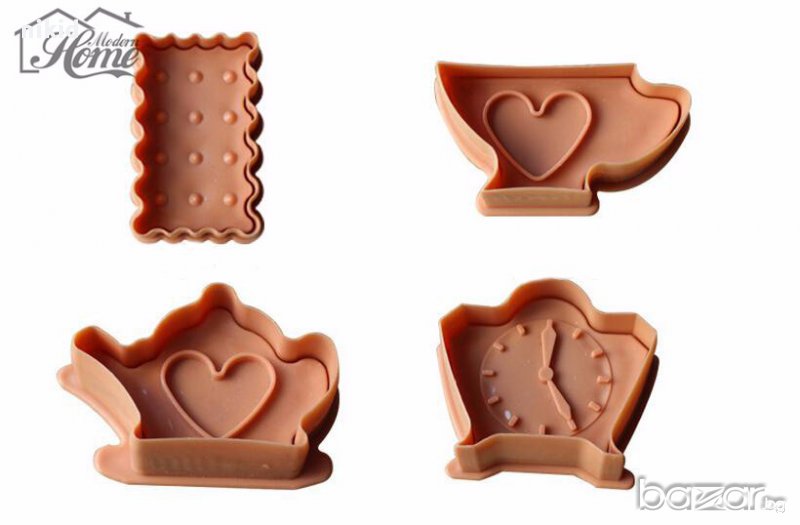4 форми за чаено парти сет резец с бутало украса сладки торта бисквитки фондан и др, снимка 1