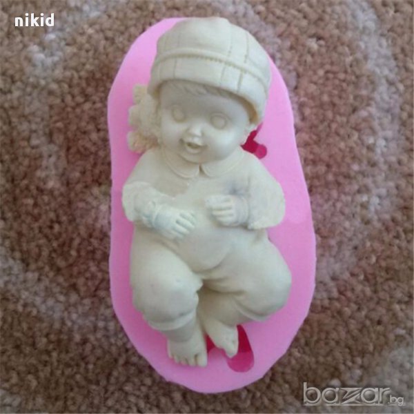 бебе момче с шапка силиконов молд 3D за декорация украса фондан торта и др, снимка 1