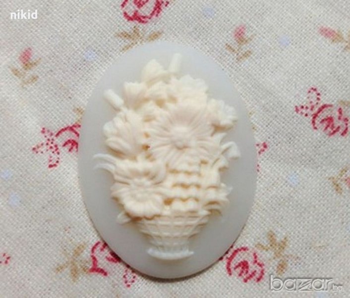 букет цветя в саксия овал силиконов молд форма декорация торта фондан шоколад и др., снимка 1