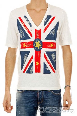 DSQUARED D2 GREAT BRITAIN PRINT Мъжка Тениска size 46 (S), снимка 1 - Тениски - 6479725