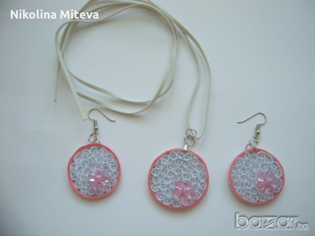 Комплект обеци с висулка " Розов кръг", снимка 1