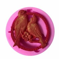 влюбени птички двойка в кръг силиконов молд фондан украса торта декорация мъфини, снимка 2 - Форми - 17696544