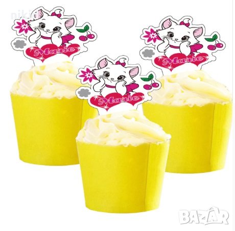 Коте Мари Marie с черешки 25 бр картон топери за кексчета мъфини торта рожден ден украса, снимка 1