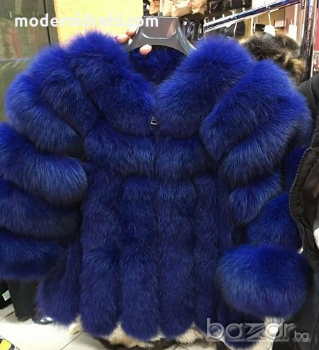 дамско палто от естествена лисица налично синьо, снимка 1