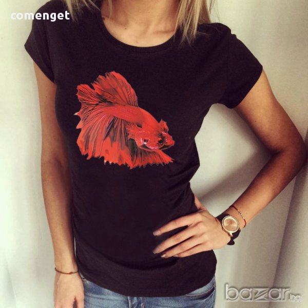 НОВО! ROYAL FISH дамска тениска с уникален CK принт! Поръчай модел с ТВОЯ идея!, снимка 1