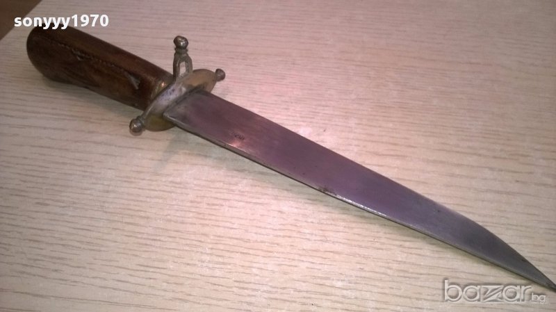 Стар нож индия-30см-дърво/метал/месинг-внос швеицария, снимка 1