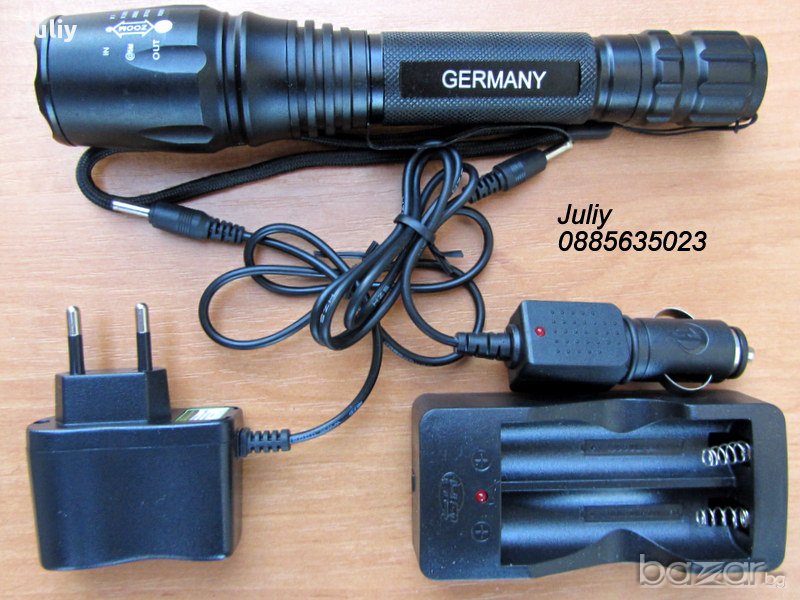 Мощен прожектор Police 120000w / Xml-t6 / 5 Watt /с две батерии /, снимка 1