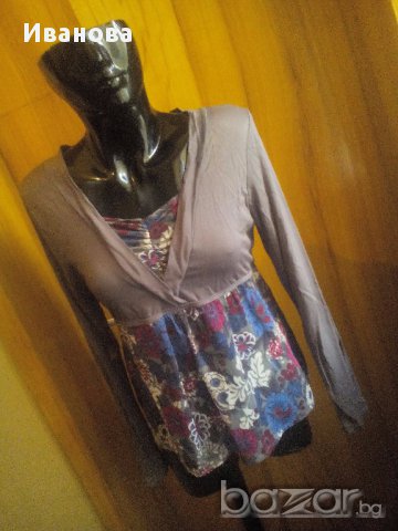 Нова блуза в сиво и цветя М / Л, снимка 3 - Блузи с дълъг ръкав и пуловери - 15266295
