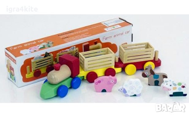 Голям дървен влак ферма с животни  и ремаркета, снимка 3 - Образователни игри - 25012904