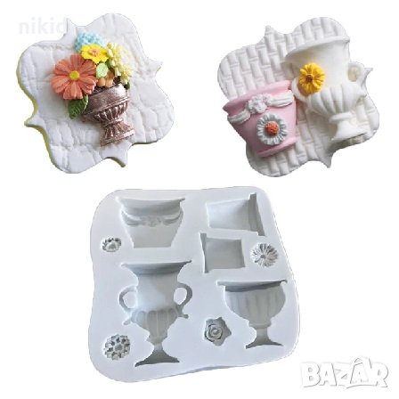 5 Вази Саксии силиконов молд форма за декорация и украса торта фондан шоколад