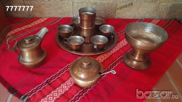 Кован меден сервиз за кафе, снимка 2 - Антикварни и старинни предмети - 19132367