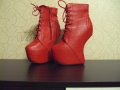 Дамски червени кожени боти на висок ток 16см-тип копито, снимка 1