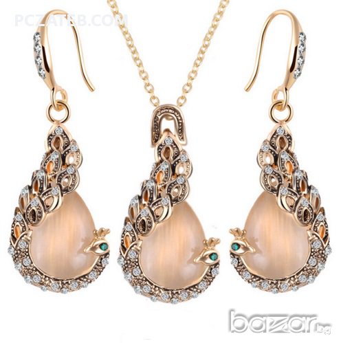 Комплект колие и обеци "Паун", снимка 1