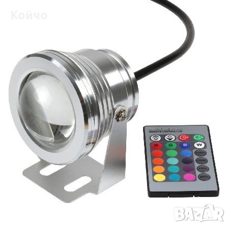 RGB подводен прожектор за аквариум или фонтан с дистанционно, снимка 1 - Басейни и аксесоари - 22569581