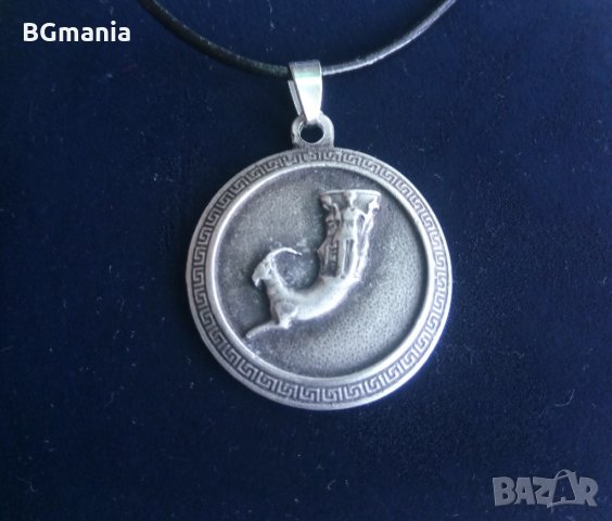 Ръчно изработен медальон Ритон с протоме на козел оригинална и уникална визия, снимка 1 - Колиета, медальони, синджири - 24661088