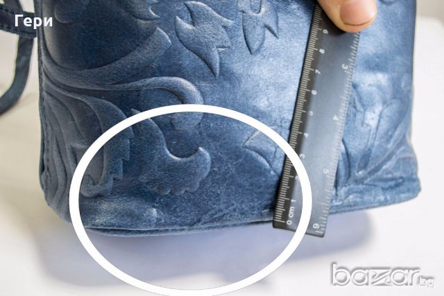 Естествена кожа, синя дамска чанта марка Giulia, снимка 7 - Чанти - 18826261