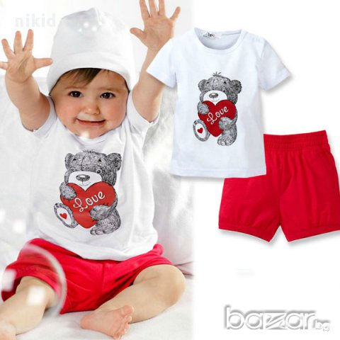 сладък летен детски сет с мече  лот блуза и панталон, снимка 1 - Детски комплекти - 17354437