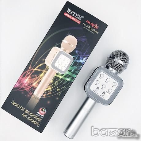 Безжичен Блутут Караоке Микрофон с вграден говорител WS-1818, снимка 3 - Микрофони - 20449299