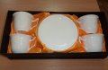Изящни, бели чаши с чинийки от фин костен порцелан., снимка 1 - Други стоки за дома - 20549751