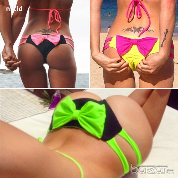 3 цвята Бански бикини Бразилки Монокини Lil Bow пандела панделка хит, снимка 1