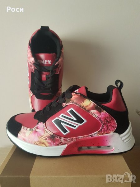 Дамски спортни обувки, маратонки в червено с цветя - нови размер  38 , снимка 1