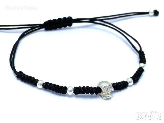 Гривна 925 сребърни елементи с „микро” череп+ ПОДАРЪК, снимка 1