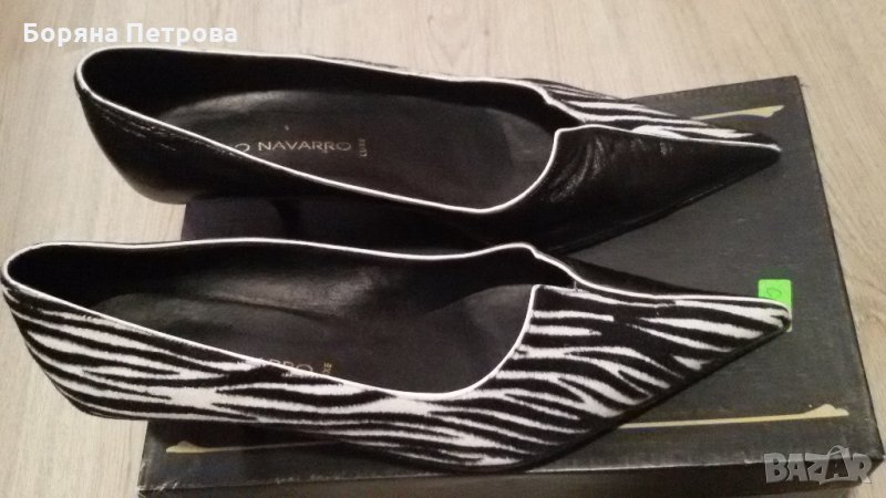 Черно-бели дамски обувки с косъм от пони, снимка 1