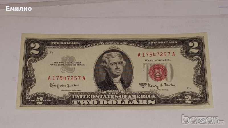 $ 2 Dollars 1963-A Red Seal Note AU-UNC, снимка 1