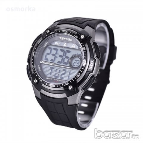 Спортен часовник Tawurs черен хронометър аларма нов сиво, снимка 2 - Мъжки - 21164951