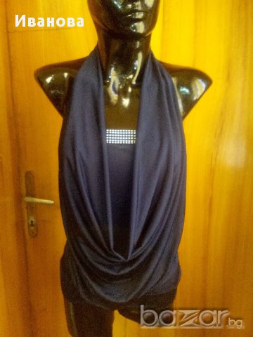Тъмно син  топ потник с камъчета  С/М, снимка 1